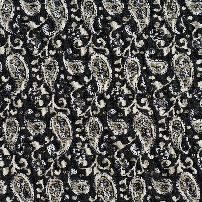 Charlotte Fabrics 5845 Onyx Paisley Black Polyester  Blend Fire Rated Fabric High Performance Fire Retardant Print and Textured CA 117 Classic Paisley 
