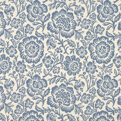 Charlotte Fabrics 6404 Wedgewood Floral Blue Upholstery cotton  Blend Fire Rated Fabric Jacobean Floral 