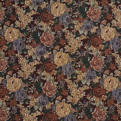 Charlotte Fabrics 6924 Burgundy Red Upholstery polyester  Blend Fire Rated Fabric Flower Bouquet 