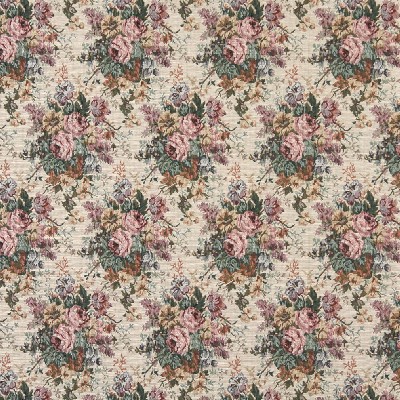 Charlotte Fabrics 8120 Antique Rose Beige Upholstery polyester  Blend Fire Rated Fabric Flower Bouquet Picturesque Tapestry 