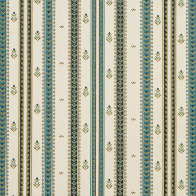 Charlotte Fabrics CB800-79 Blue Polyester  Blend Fire Rated Fabric Heavy Duty CA 117 Floral Stripe 