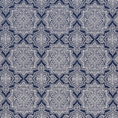 Charlotte Fabrics D1433 Indigo Mandala Blue Upholstery Woven  Blend Fire Rated Fabric High Wear Commercial Upholstery CA 117 NFPA 260 Floral Medallion Fun Print Outdoor 