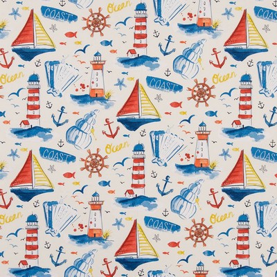 Charlotte Fabrics D1651 Nantucket Red Multipurpose Acrylic Fire Rated Fabric High Performance CA 117 NFPA 260 Boats and Sailing Lighthouse Miscellaneous Novelty Fun Print Outdoor 