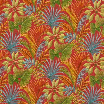 Charlotte Fabrics D1664 Charleston Red Multipurpose Acrylic Fire Rated Fabric High Performance CA 117 NFPA 260 Tropical Leaves and Trees Floral Outdoor 