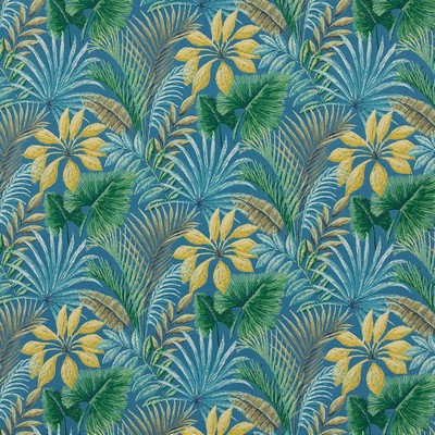 Charlotte Fabrics D1666 Savannah Blue Multipurpose Acrylic Fire Rated Fabric High Performance CA 117 NFPA 260 Tropical Leaves and Trees Floral Outdoor 