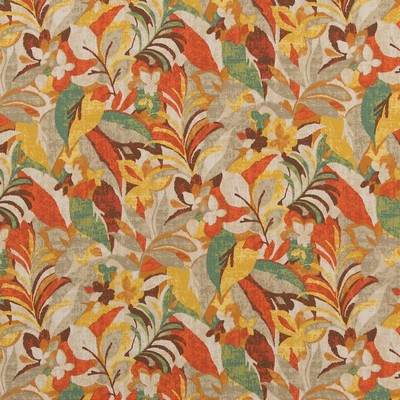 Charlotte Fabrics D1682 Cozumel Orange Multipurpose Acrylic Fire Rated Fabric High Performance CA 117 NFPA 260 Tropical Leaves and Trees Floral Outdoor 