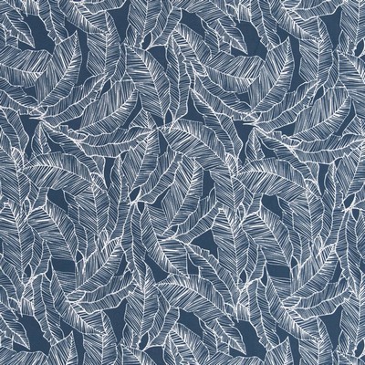Charlotte Fabrics D2486 Admiral Blue Multipurpose Polyester Fire Rated Fabric High Performance CA 117 NFPA 260 Tropical Leaves and Trees 