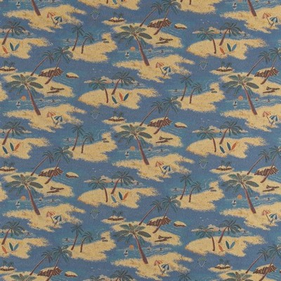 Charlotte Fabrics D2684 Island Blue Upholstery Cotton  Blend Fire Rated Fabric High Wear Commercial Upholstery CA 117 NFPA 260 Tropical Boats and Sailing Beach Miscellaneous Novelty Picturesque Tapestry 