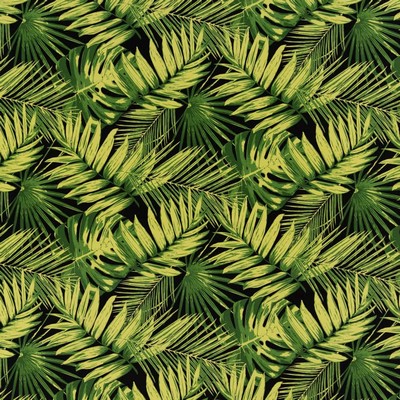 Charlotte Fabrics D2766 Noir Black Multipurpose Spun  Blend Fire Rated Fabric High Performance CA 117 NFPA 260 Tropical Leaves and Trees Floral Outdoor 