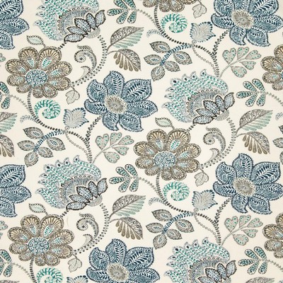 Charlotte Fabrics D941 Chambray Blue Multipurpose Acrylic Fire Rated Fabric Heavy Duty CA 117 NFPA 260 Jacobean Floral Leaves and Trees Floral Outdoor 