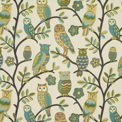 Charlotte Fabrics I9200-01 Green Drapery Woven  Blend Fire Rated Fabric Birds and Feather Heavy Duty CA 117 