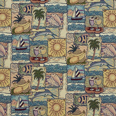 Charlotte Fabrics I9400-24 Multi Upholstery cotton  Blend Fire Rated Fabric Heavy Duty CA 117 Beach Picturesque Tapestry Classic Tropical 