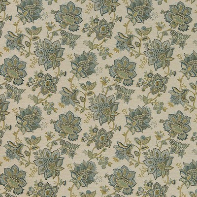 Charlotte Fabrics R420 Meadow Blue Upholstery Woven  Blend Fire Rated Fabric High Wear Commercial Upholstery CA 117 NFPA 260 Jacobean Floral 