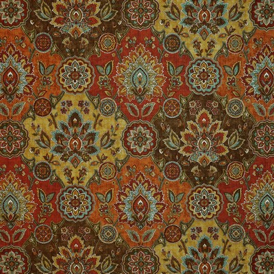Aladdin 318 Persimmon Orange VISCOSE  Blend Fire Rated Fabric Printed Linen  Ethnic and Global   Fabric