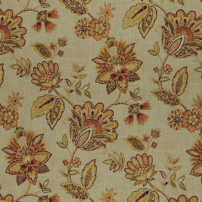 Amelie 242 Fennel LINEN  Blend Fire Rated Fabric Jacobean Floral   Fabric