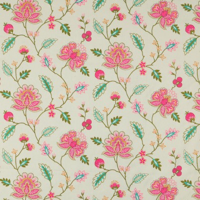 Augusta 75  Sorbet Pink POLYESTER  Blend Fire Rated Fabric Crewel and Embroidered  Vine and Flower   Fabric