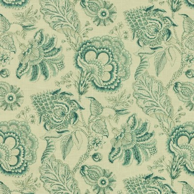 BEETHOVEN 520 BLUE DANUBE Blue Multipurpose LINEN  Blend Fire Rated Fabric Jacobean Floral  Floral Linen   Fabric