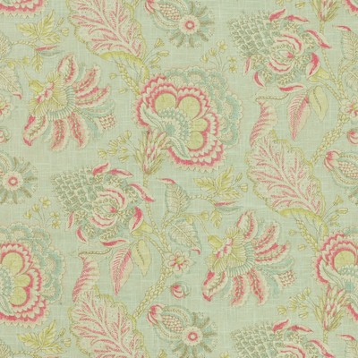 BEETHOVEN 75  SORBET Green Multipurpose LINEN  Blend Fire Rated Fabric Jacobean Floral  Floral Linen   Fabric