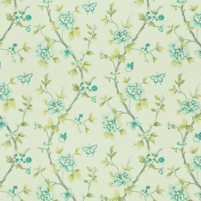 Beverley 507 Aquarius Blue POLYESTER  Blend Fire Rated Fabric Crewel and Embroidered  Traditional Floral   Fabric