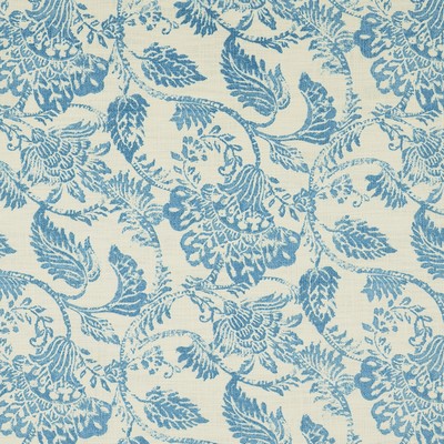Florence 501 Sky Blue COTTON  Blend Fire Rated Fabric Jacobean Floral   Fabric