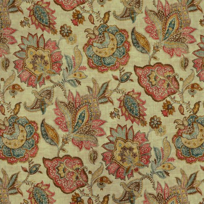 Foligno 362 Copper Gold LINEN  Blend Fire Rated Fabric Floral Flame Retardant  Jacobean Floral  Floral Linen   Fabric