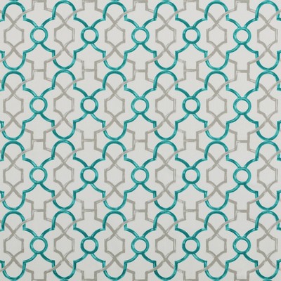 Integra 219 Turquoise Blue COTTON  Blend Fire Rated Fabric Heavy Duty Fire Retardant Print and Textured Lattice and Fretwork   Fabric