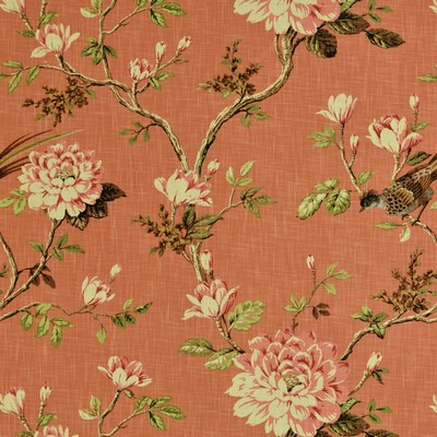 JOYBIRD 376 CLAY Orange COTTON Fire Rated Fabric Birds and Feather  Large Print Floral  Scrolling Vines   Fabric