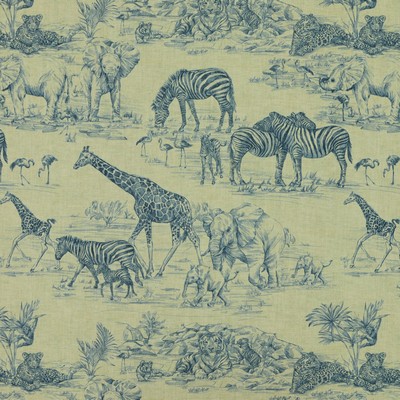Jungle Love 517 Wedgewood Blue POLYESTER  Blend Fire Rated Fabric African  Jungle Safari  Heavy Duty  Fabric