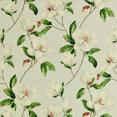 MAGNOLIA 191 PEARL GREY Beige COTTON Fire Rated Fabric Scrolling Vines  Large Print Floral   Fabric