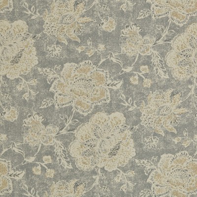 Magnolia Home Fashions MG-SEABROOK METAL MG-SEABR-METAL Grey COTTON COTTON Fire Rated Fabric Jacobean Floral  Large Print Floral  Fabric