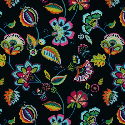 Nicola 93 Jet Black COTTON  Blend Fire Rated Fabric Heavy Duty Floral Flame Retardant  Jacobean Floral   Fabric
