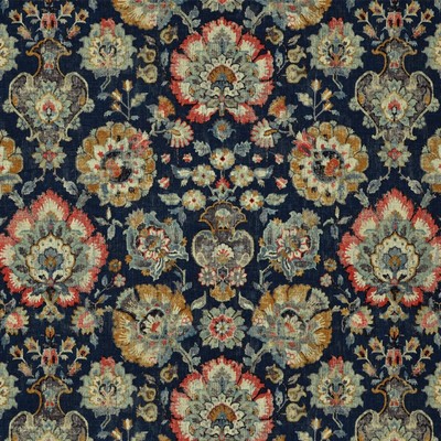 Nottingham 54 Sapphire Blue 45%VISCOSE Fire Rated Fabric Jacobean Floral  Floral Linen   Fabric
