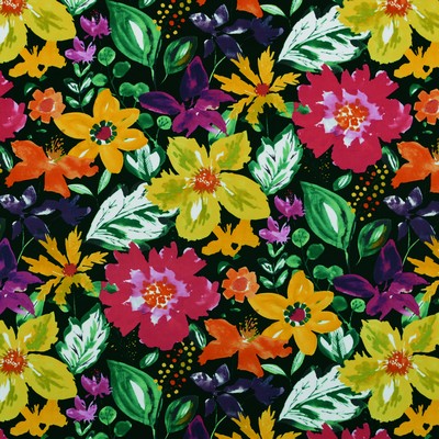 Okeefe 93 Jet Black COTTON Fire Rated Fabric Heavy Duty Floral Flame Retardant  Modern Floral  Fabric