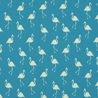Sdflamingo 542 Caribe Blue POLYPROPYLENE Fire Rated Fabric Birds and Feather  Fun Print Outdoor  Fabric