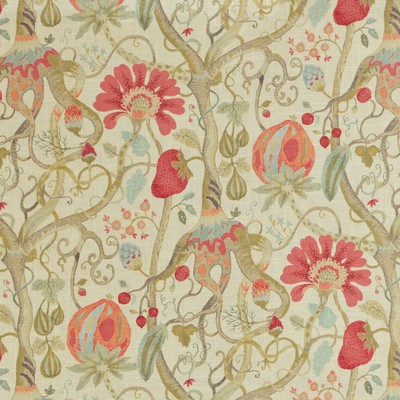 TUDOR 308 VINTAGE ROSE Pink LINEN  Blend Fire Rated Fabric Traditional Floral  Floral Linen   Fabric