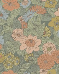 Retro Floral Pink & Green Peel & Stick Wallpaper by  Roommates 