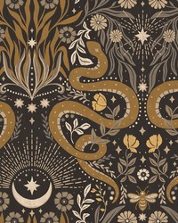 Mystic Serpent Black Gold Peel & Stick Wallpaper by  Roommates 