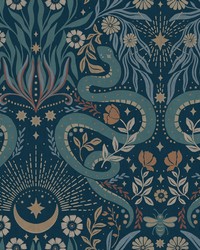 Mystic Serpent Navy Peel & Stick Wallpaper by  Roommates 