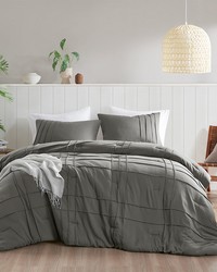 Porter Grey Soft Washed Pleated Comforter Set King by   