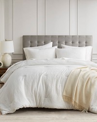 Mina White Waffle Weave Textured Comforter Set Queen by   