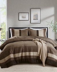 Boulder Stripe Brown Pieced Faux Suede Comforter Set King by   