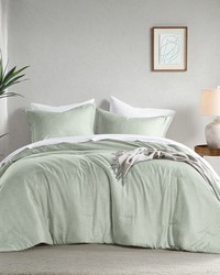 Camden Sage Green Chambray Print Solid Comforter Set Queen by   