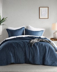 Camden Navy Chambray Print Solid Comforter Set Queen by   