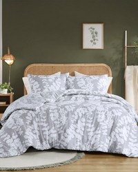 Aria Gray Floral Print Revesible Comforter Set Queen by   