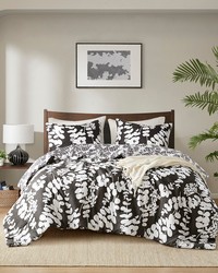 Aria Black Floral Print Reversible Comforter Set King by   