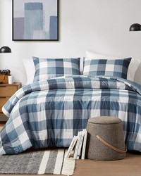 Jonah Blue Plaid Check Printed Comforter Set King by   