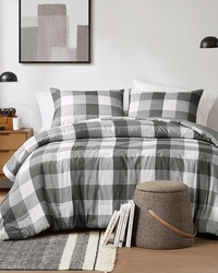 Jonah Charcoal Grey Plaid Check Printed Comforter Set Queen by   