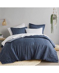 Camden Navy Chambray Print Microfiber Comforter Set with Bed Sheets King by   