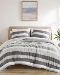 Blake Black/Grey Stripe Textured Print Comforter Set King by   