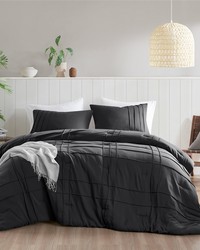 Porter Black Soft Washed Pleated Comforter Set Queen by   